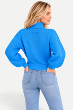 Maëlle | High-Neck Cable Knit Lantern-Sleeve Sweater