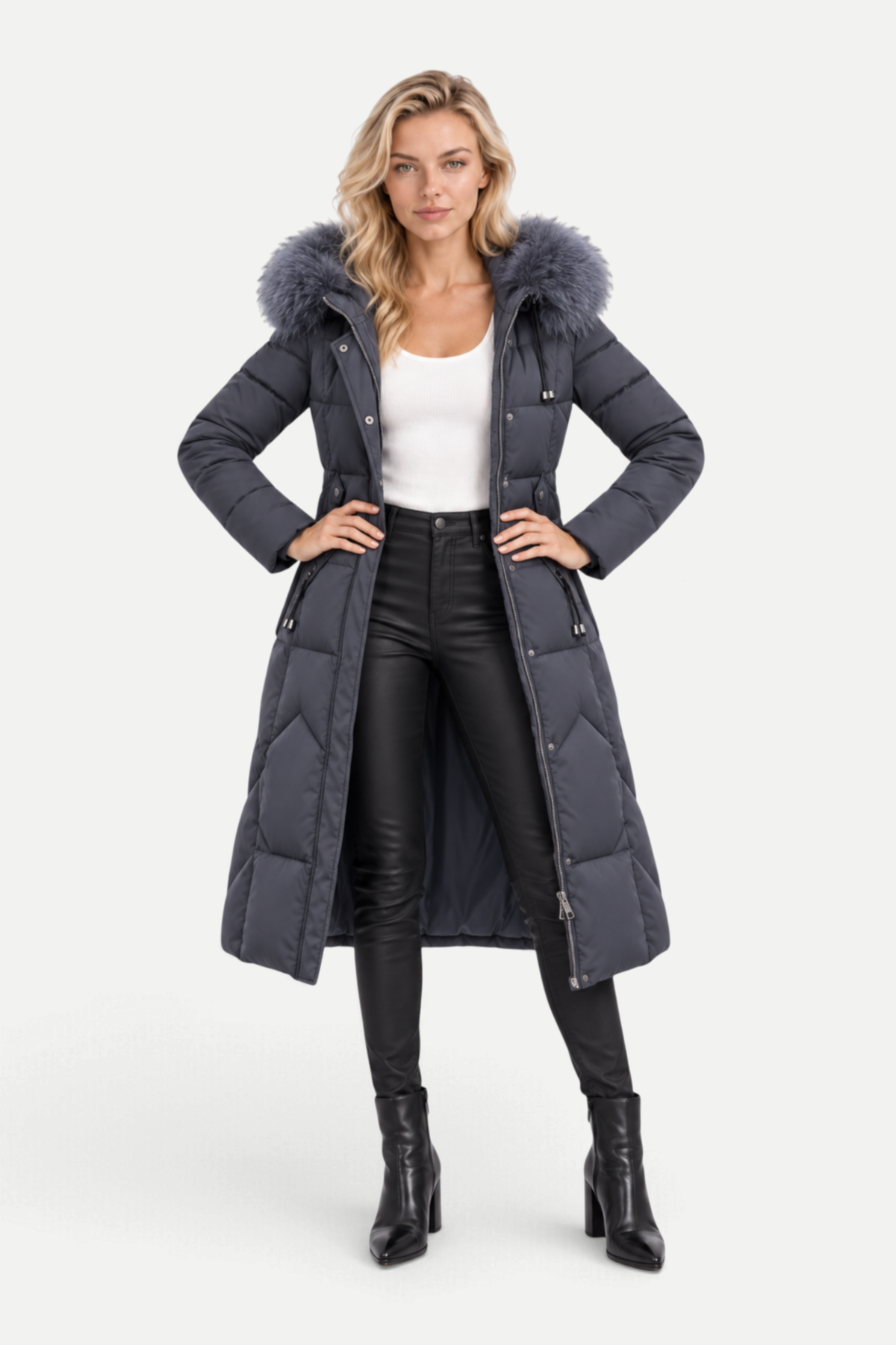 Virella | Long Padded Coat with Fur Collar