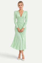 Camille | V-Neck Pleated Fishtail Midi Dress