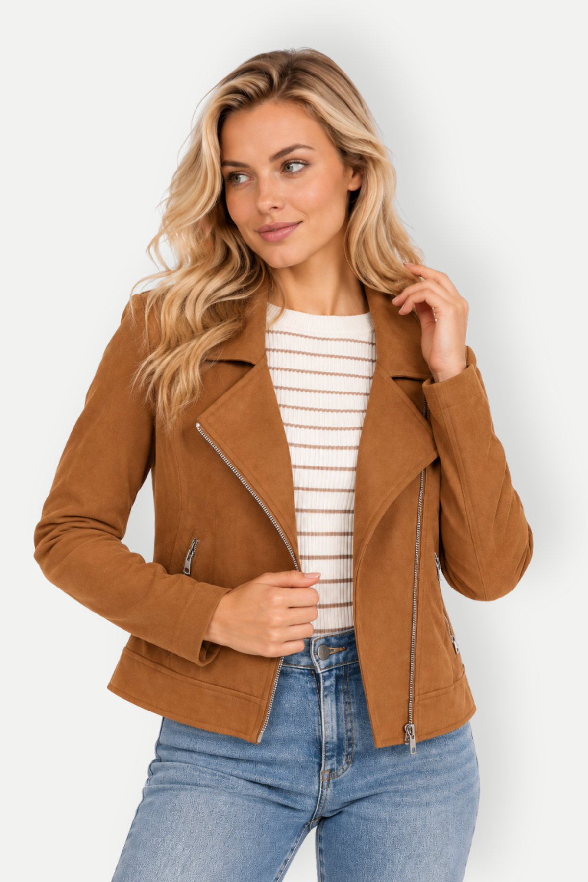 Cavella | Suede-Look Biker Jacket with Zip Pockets