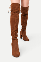 Zélavienne | Lace-Up Back Over-the-Knee Block Heel Boots
