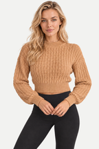 Zarelle | Twist Drawstring Cropped Knit Sweater
