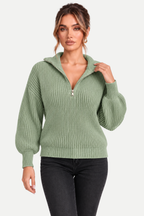 Velmora | Zip Front Casual Sweater