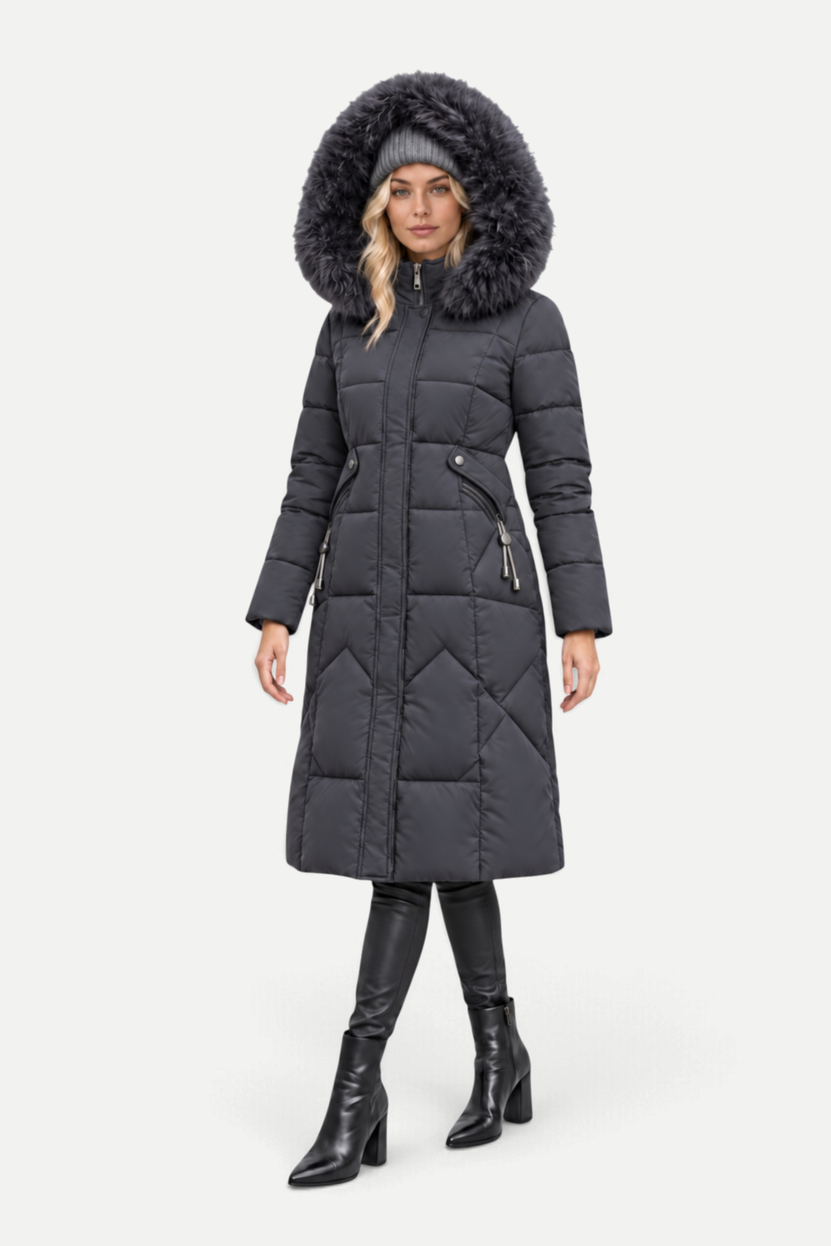 Virella | Long Padded Coat with Fur Collar