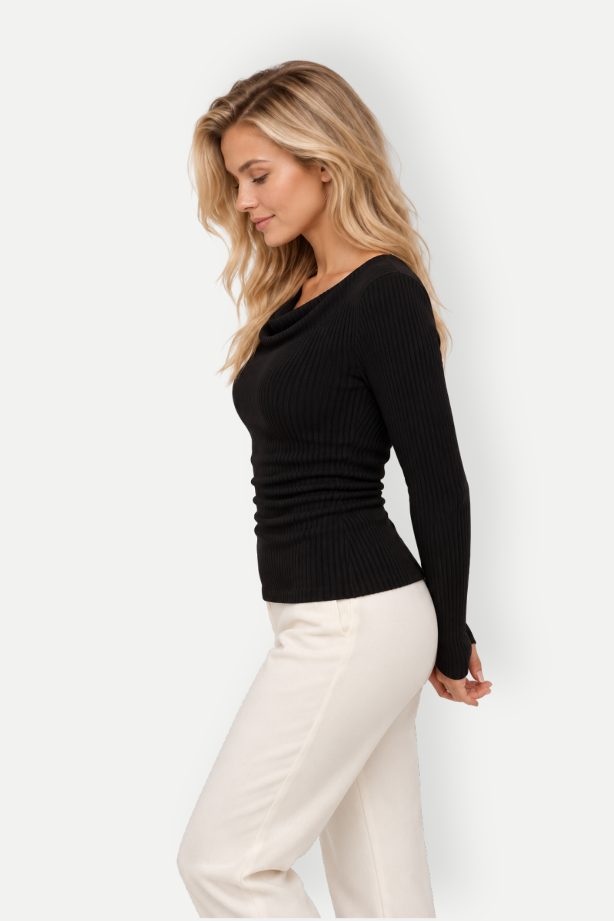 Seralyn | Ribbed Cowl Neck Sweaters