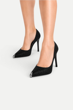 Evelina | Sequin Pointed Toe Stiletto Heels with Metal Tip