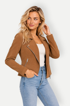 Cavella | Suede-Look Biker Jacket with Zip Pockets