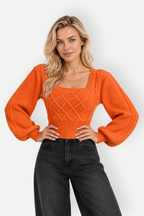 Xavira | Square Neck Knit Crop Sweater