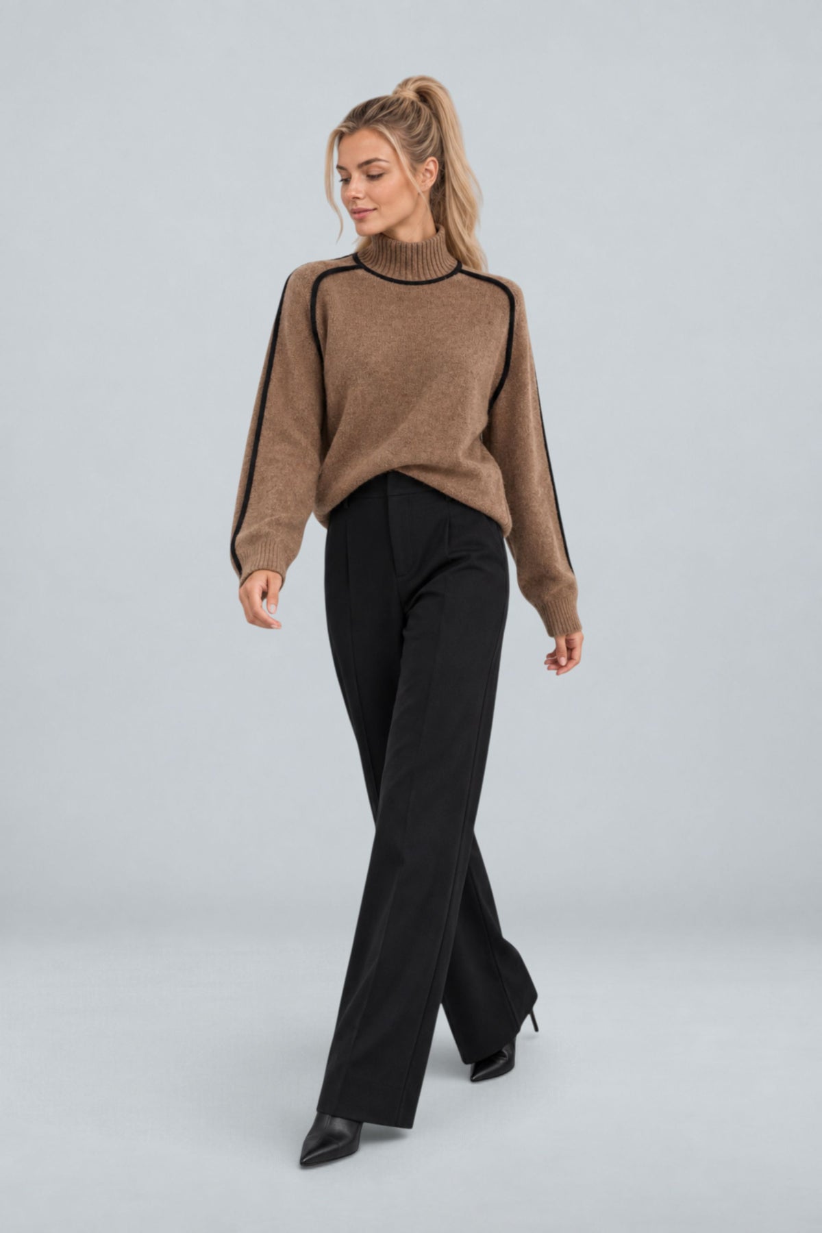 Anouk | Contrast Piped Mock Neck Sweater