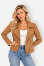 Cavella | Suede-Look Biker Jacket with Zip Pockets