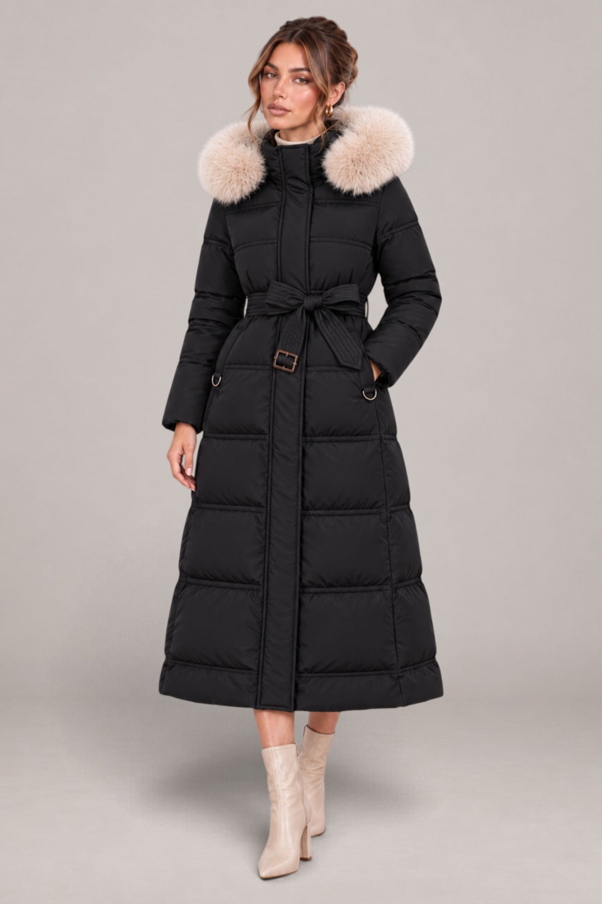 Arielle | Belted Hooded Winter Coat