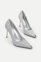 Evelina | Sequin Pointed Toe Stiletto Heels with Metal Tip