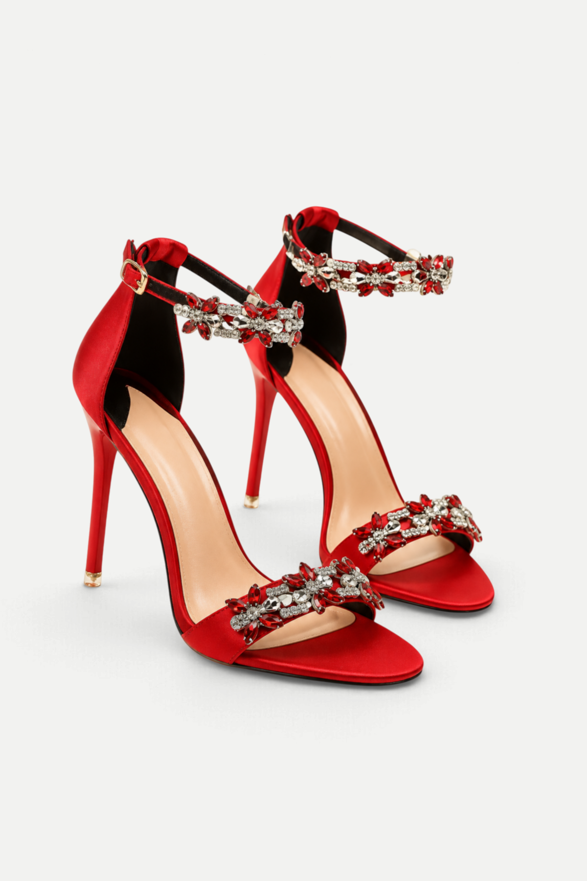 Lavinia | Crystal Embellished Satin Ankle Strap Heels