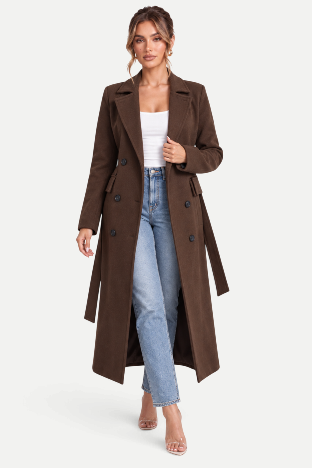 Elvaira | Double-Breasted Belted Long Coat