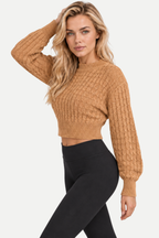 Zarelle | Twist Drawstring Cropped Knit Sweater