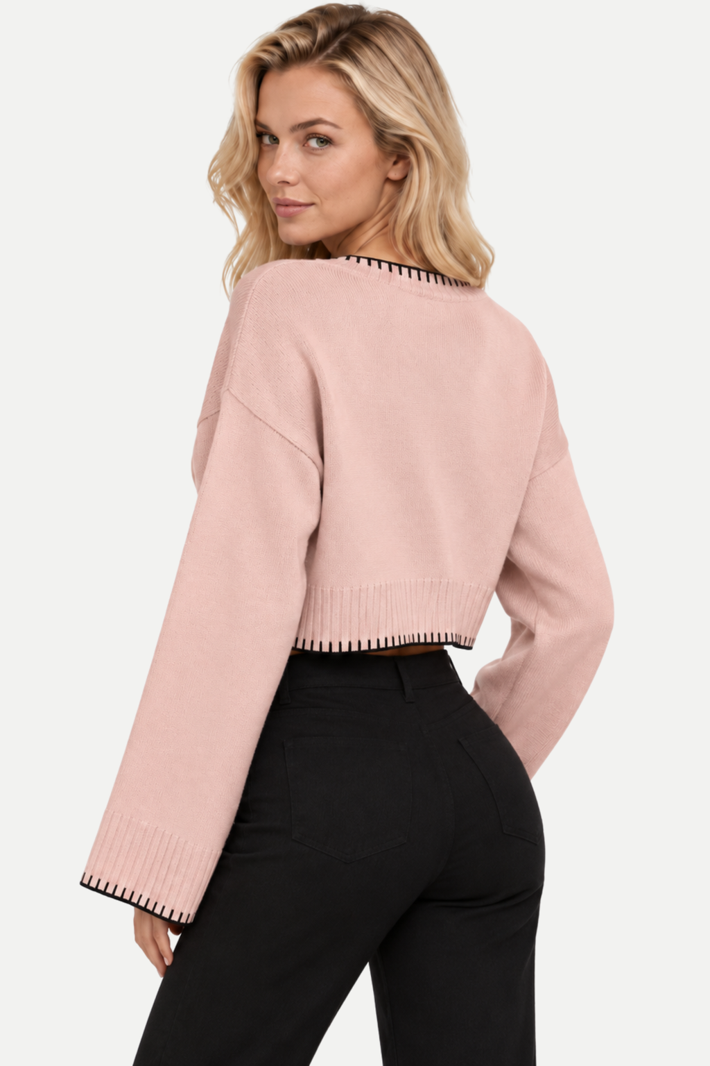 Elowyn | Color-Block Cropped Knit Pullover Sweater