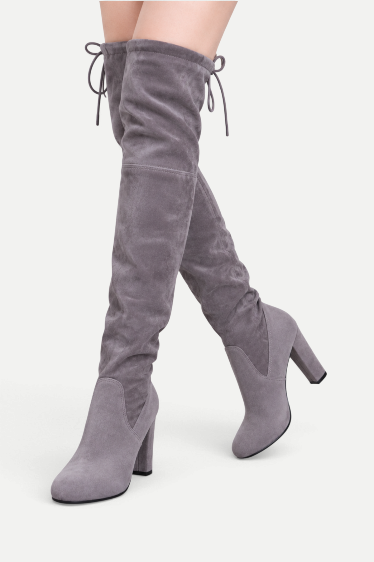 Zélavienne | Lace-Up Back Over-the-Knee Block Heel Boots