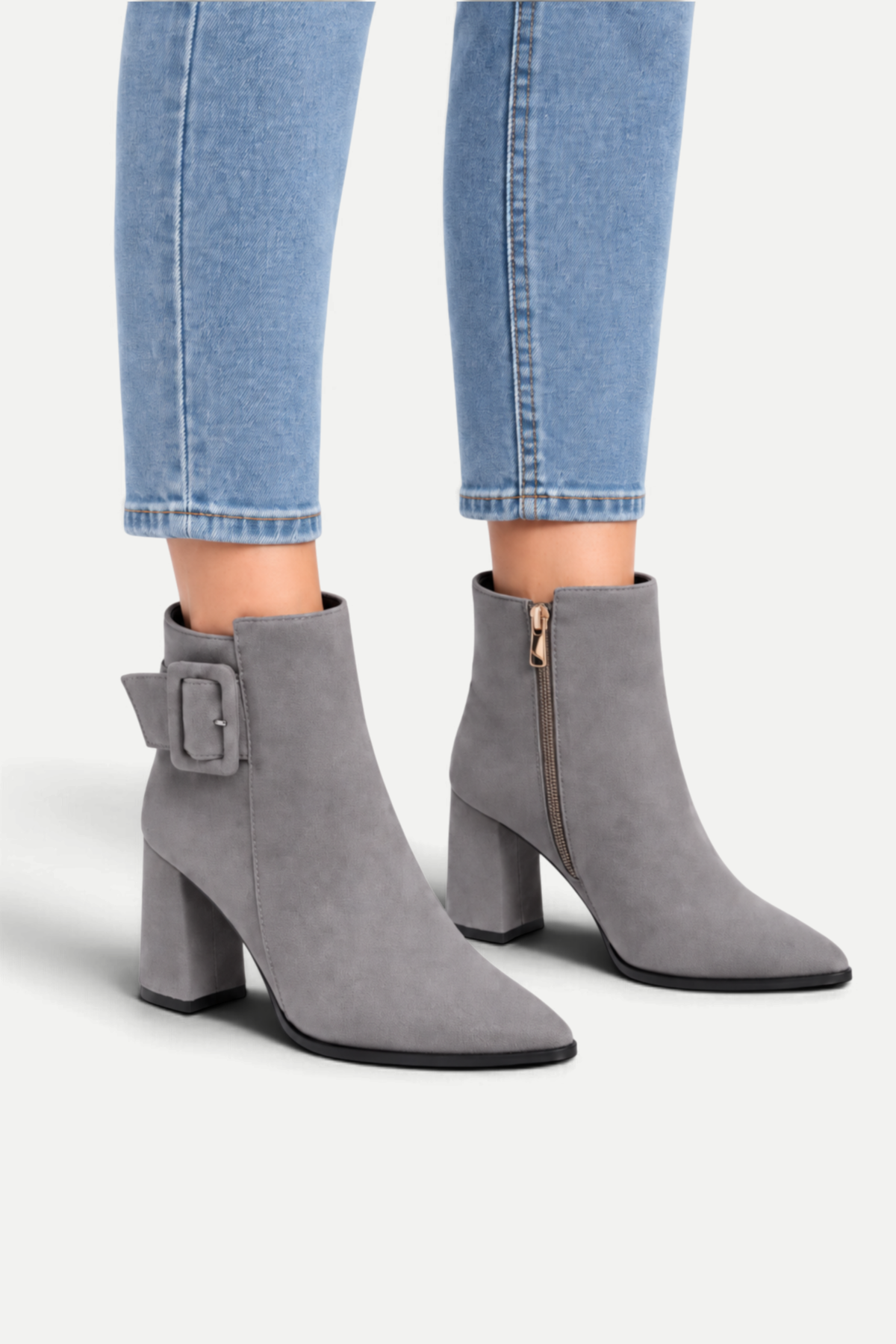 Alessia | Pointed-Toe Suede Boots with Buckle Detail