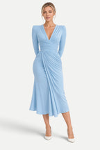 Camille | V-Neck Pleated Fishtail Midi Dress