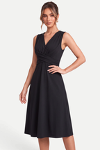 Velmira | Pleated V-Neck Midi Dress