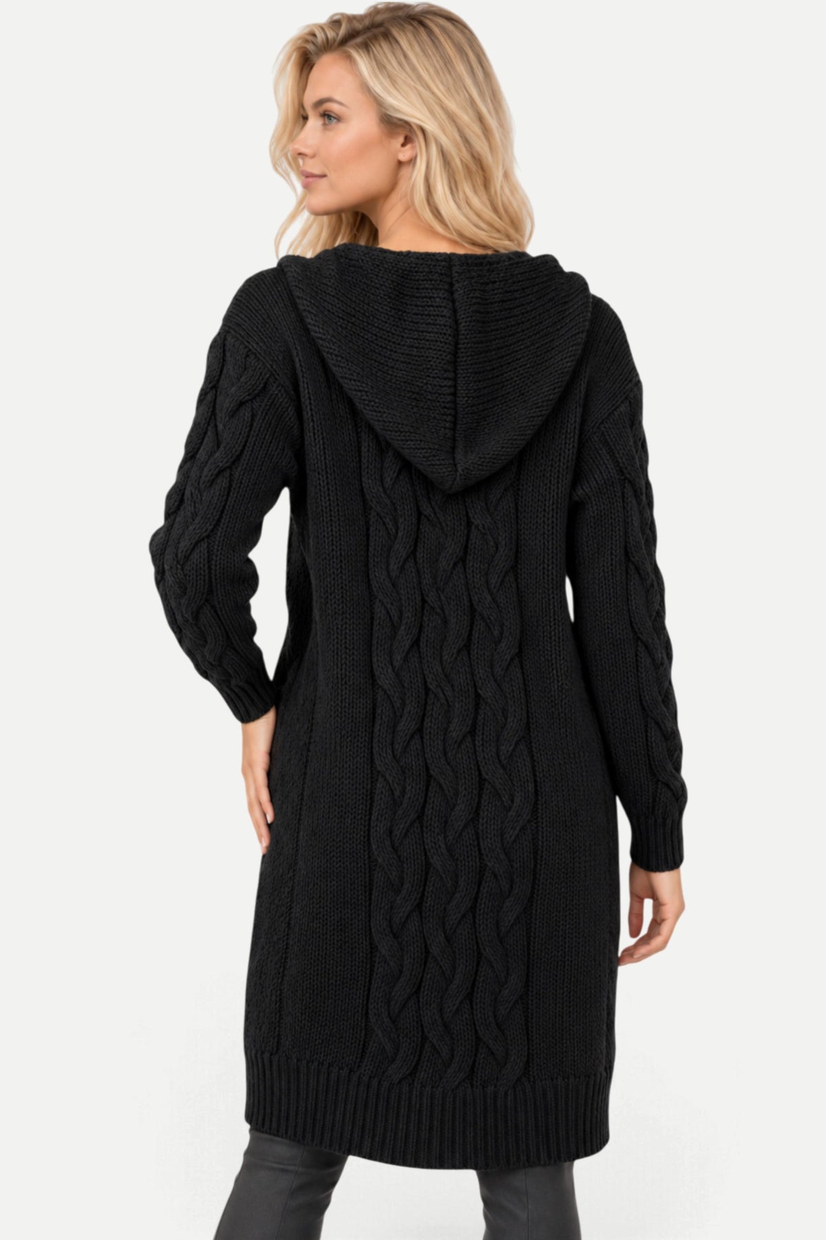 Marielle | Hooded Cable Knit Long Cardigan