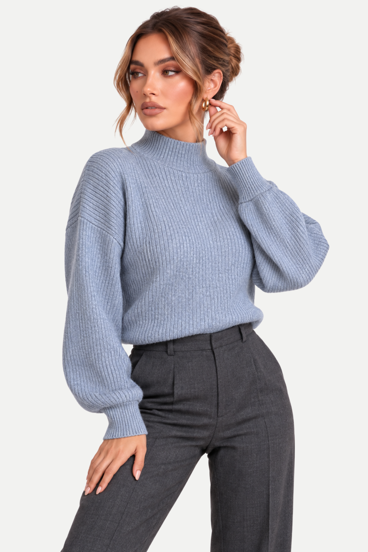 Rosalind | Ribbed Mock Neck Knit Sweater