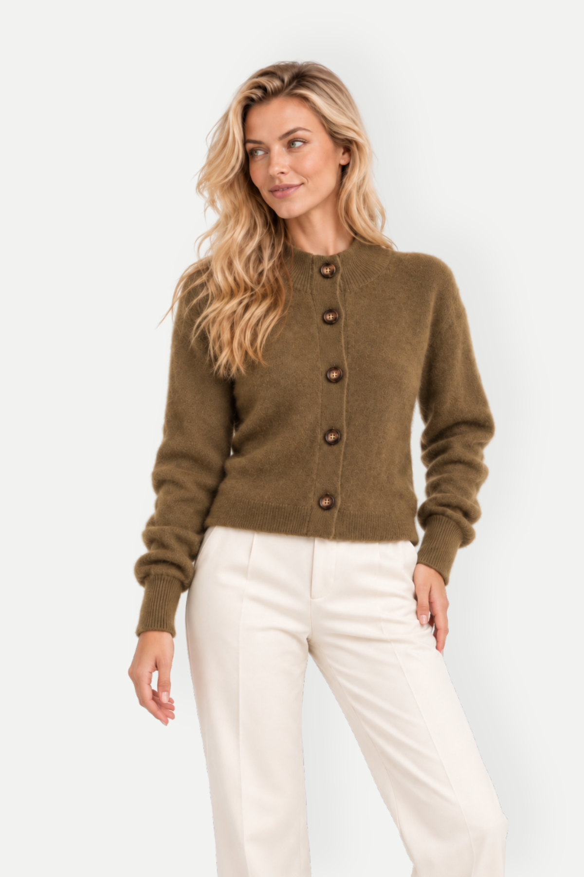 Thalia | Stand Collar Button-Up Knit Cardigan