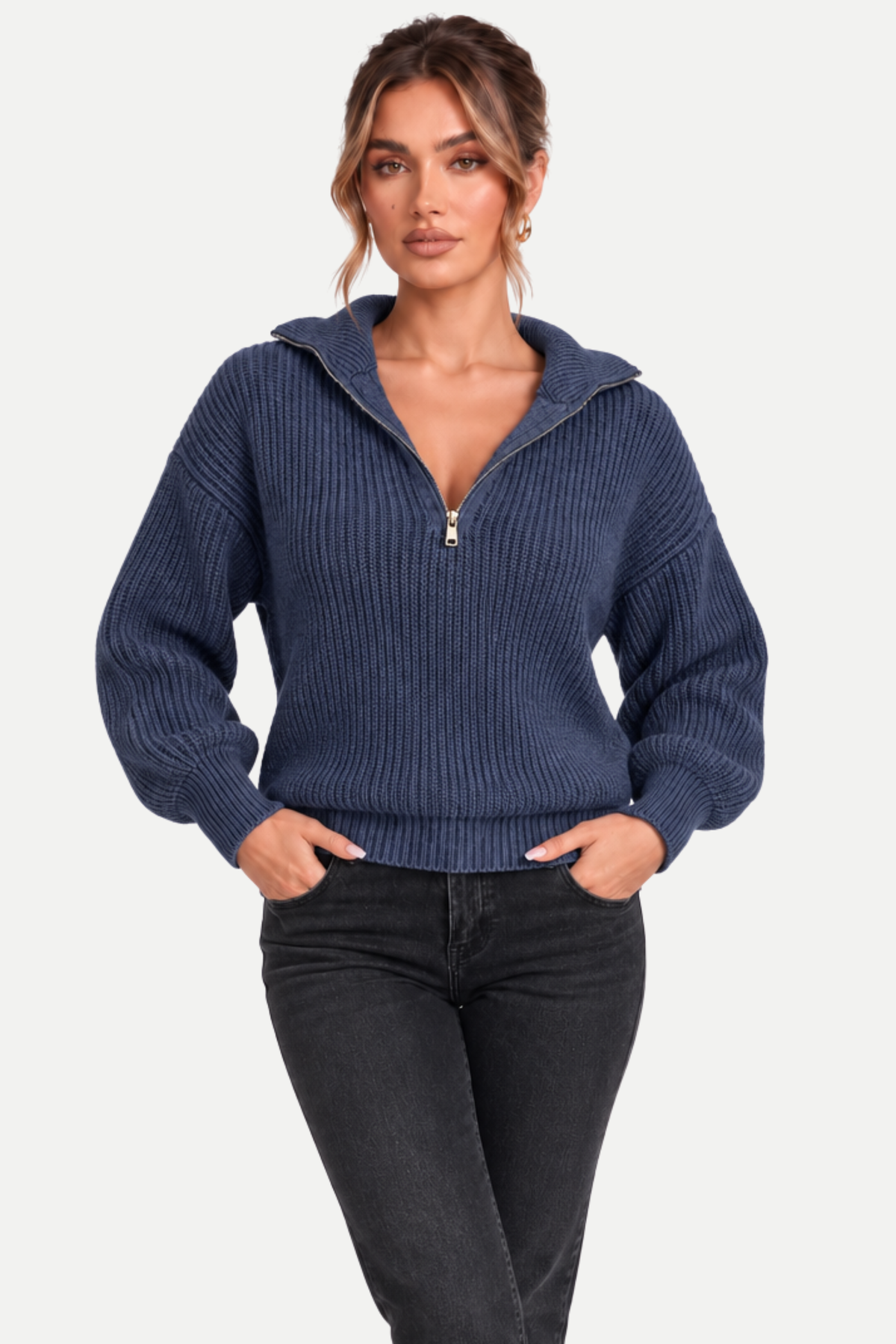Velmora | Zip Front Casual Sweater