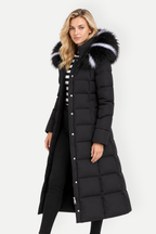 Xavira | Long Hooded Padded Coat with Faux Fur Collar