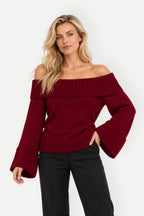 Vivienne | Off-Shoulder Bell Sleeve Knit Sweater