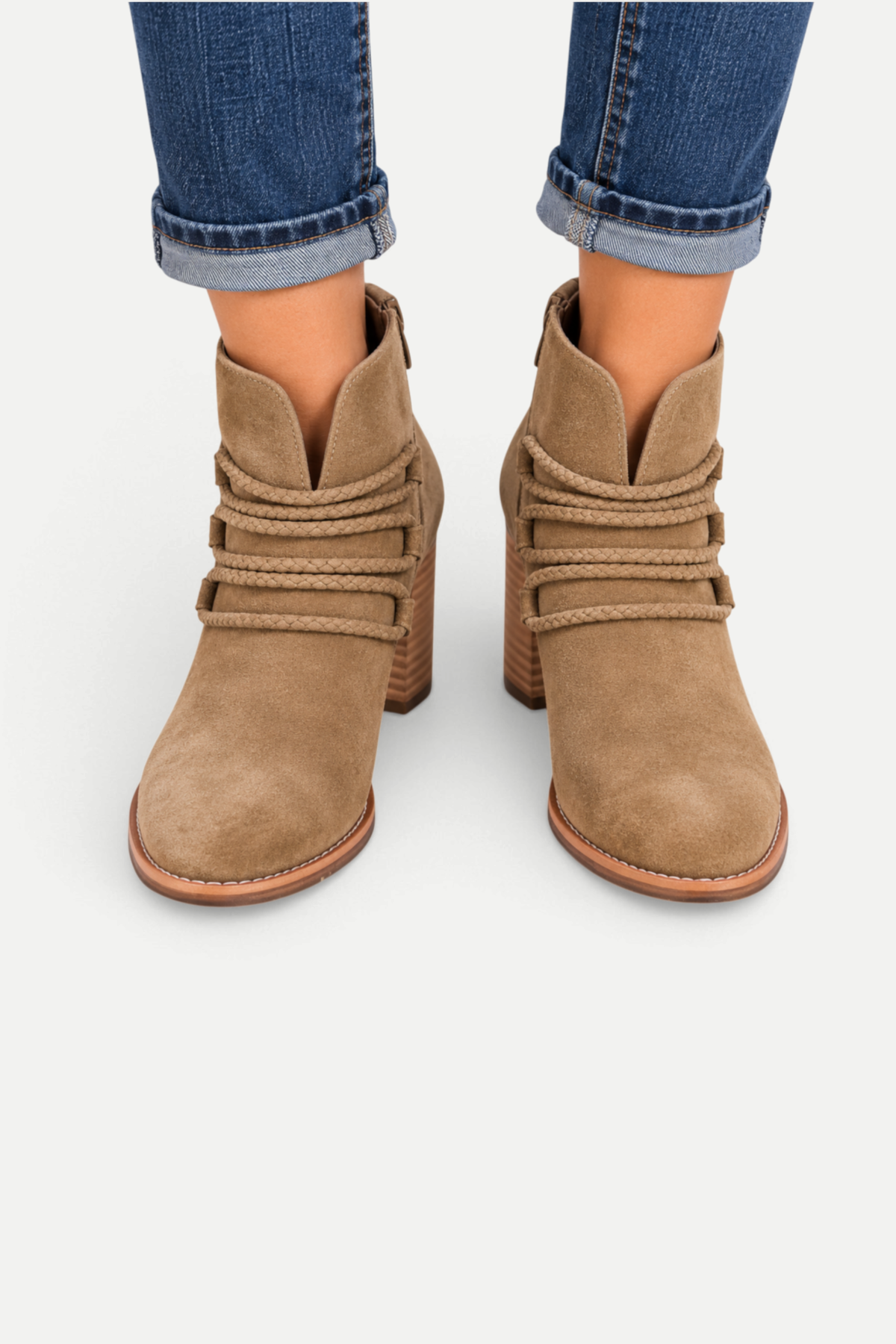 Aurevienne | Braided Strap Chunky Heel Ankle Boots