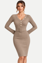 Avelora | Ribbed Belted Midi Dress