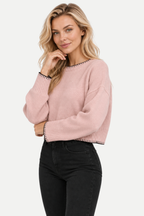 Elowyn | Color-Block Cropped Knit Pullover Sweater