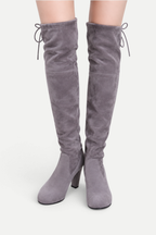 Zélavienne | Lace-Up Back Over-the-Knee Block Heel Boots