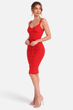 Solène | Ruched Strappy Midi Dress
