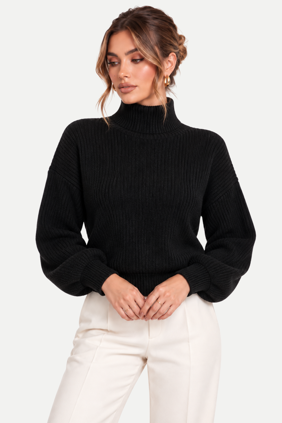 Rosalind | Ribbed Mock Neck Knit Sweater