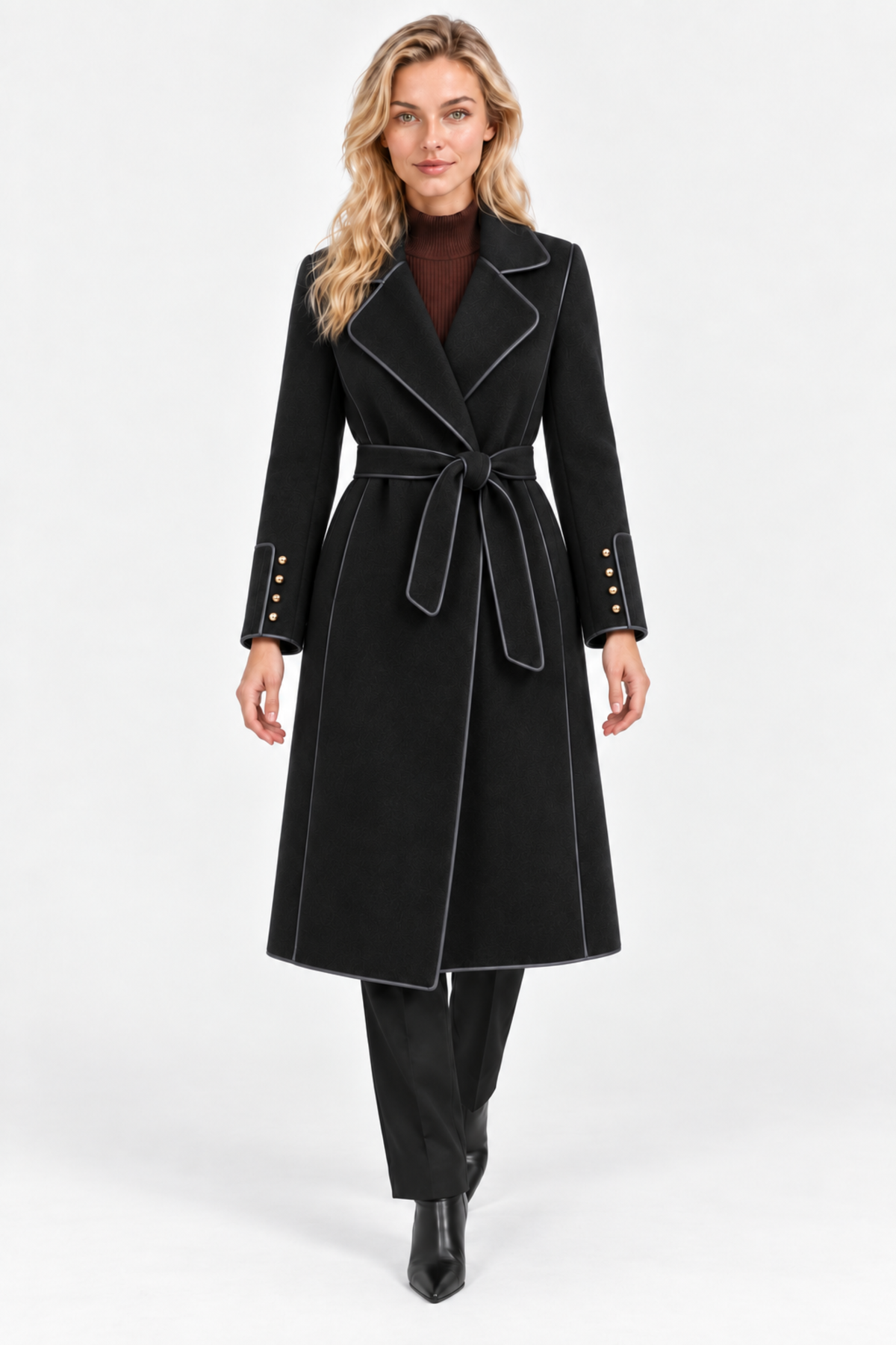 Marivelle | Belted Piped Long Coat