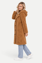 Elisavie | Textured Lapel Coat with Faux Fur Collar