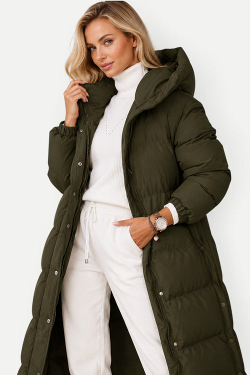 Celeste | Long Hooded Padded Coat with Pockets
