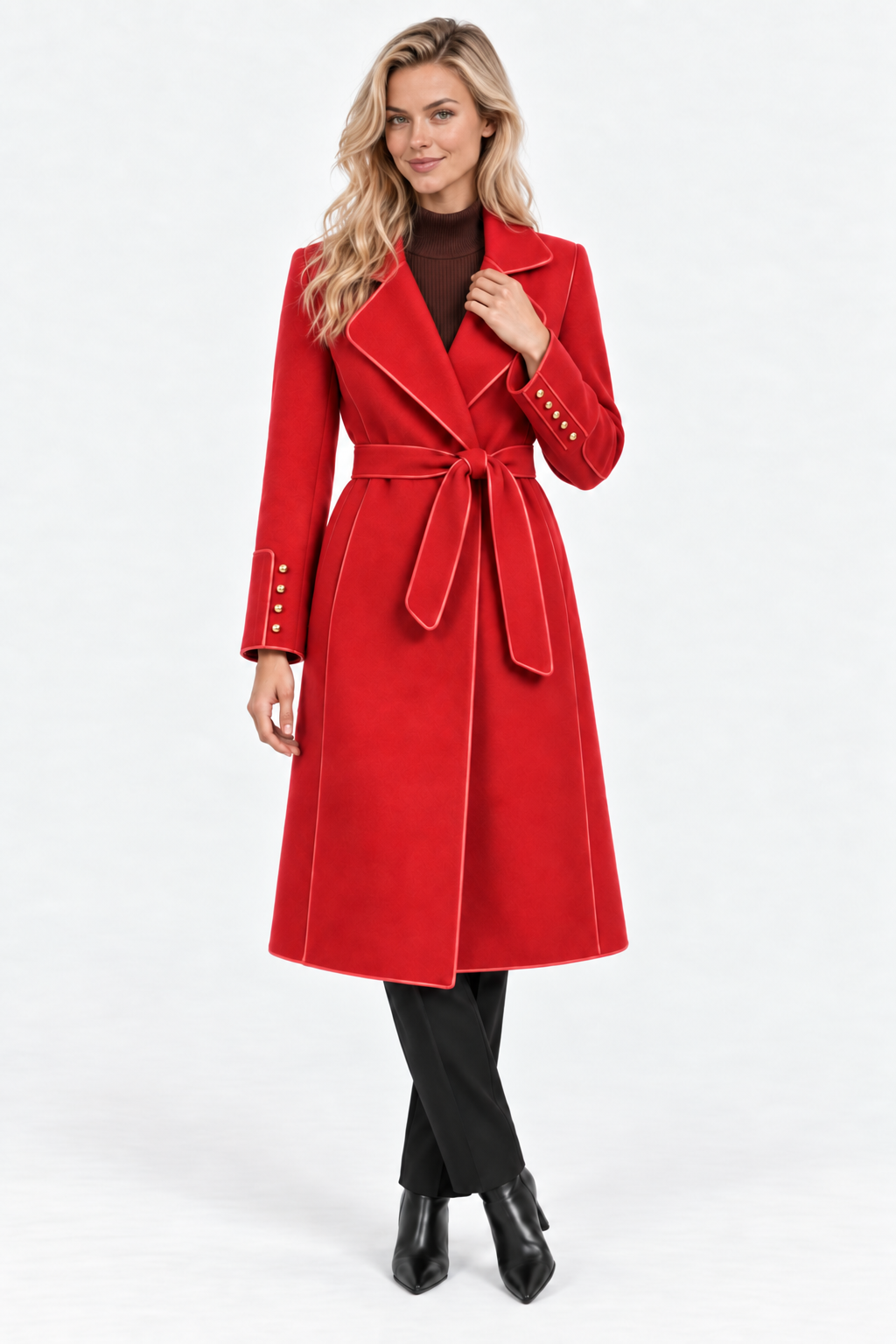 Marivelle | Belted Piped Long Coat