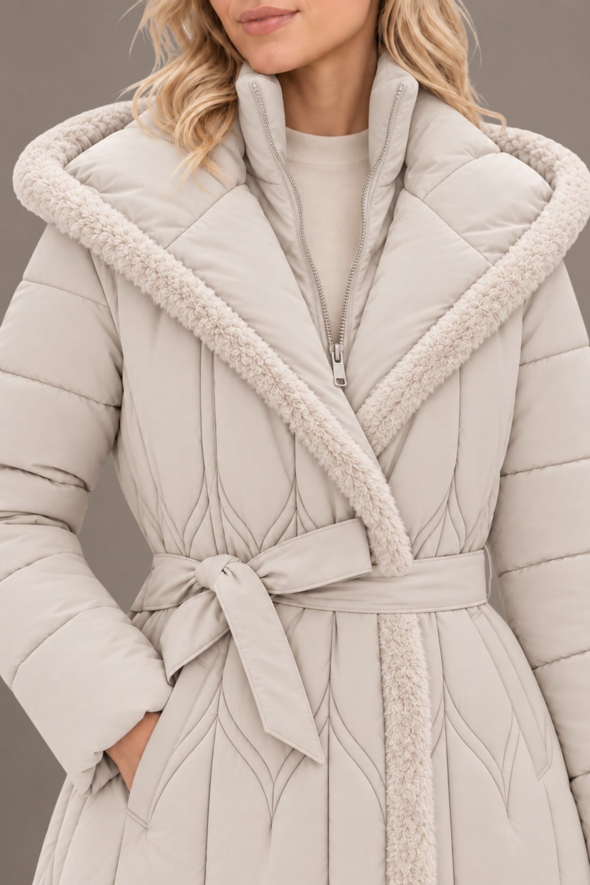 Claudine | Quilted Belted Hooded Winter Coat