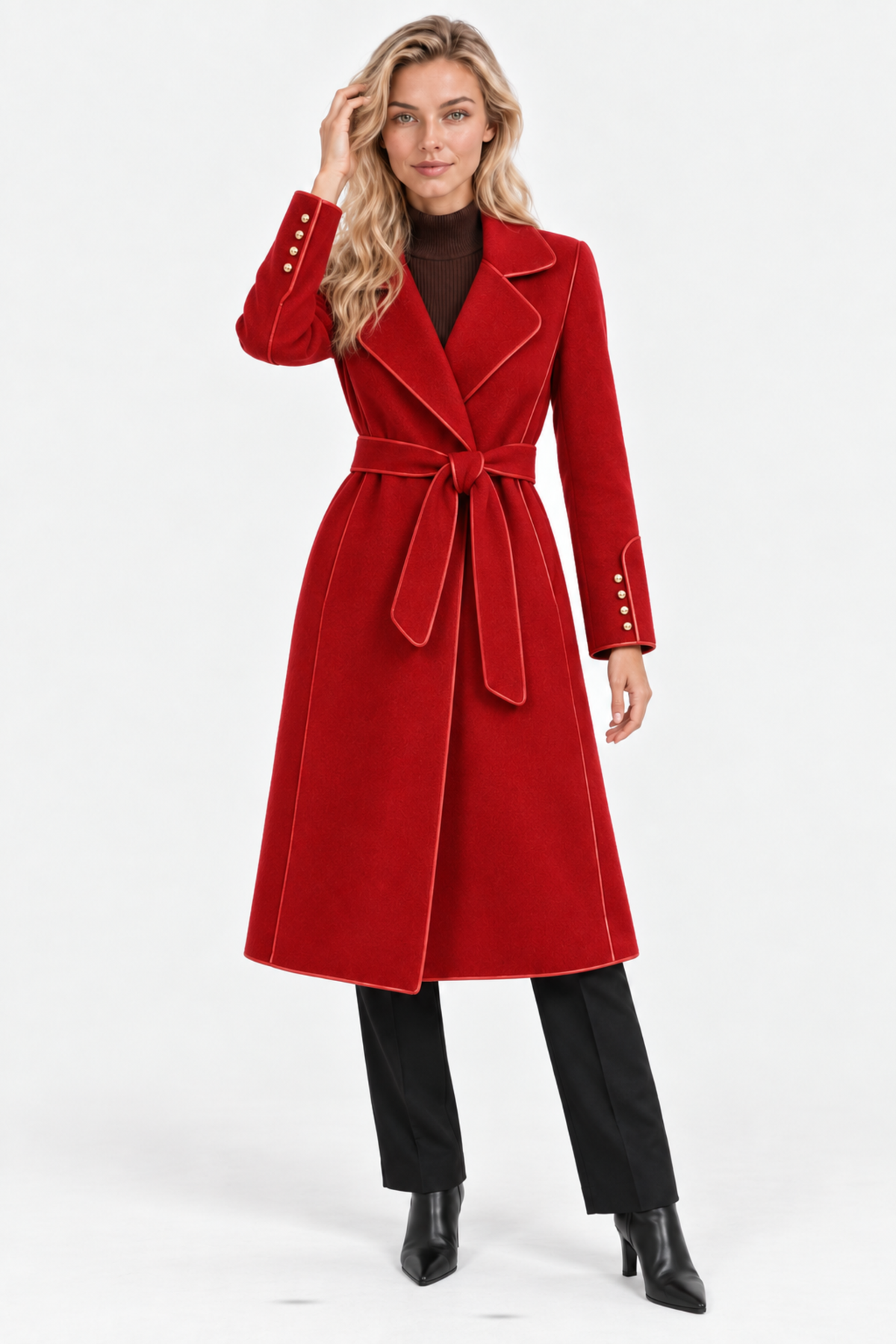 Marivelle | Belted Piped Long Coat