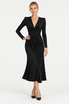 Camille | V-Neck Pleated Fishtail Midi Dress