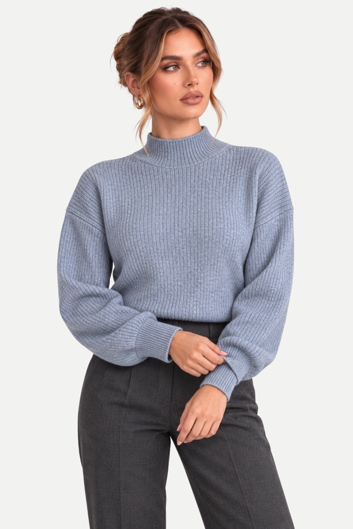 Rosalind | Ribbed Mock Neck Knit Sweater