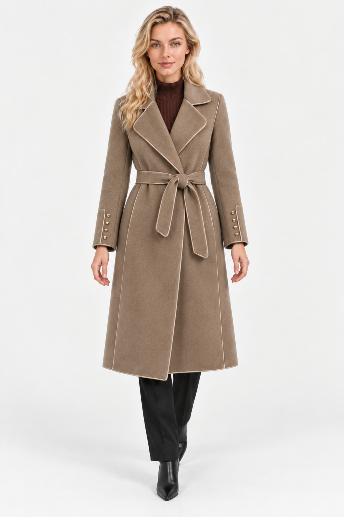 Marivelle | Belted Piped Long Coat