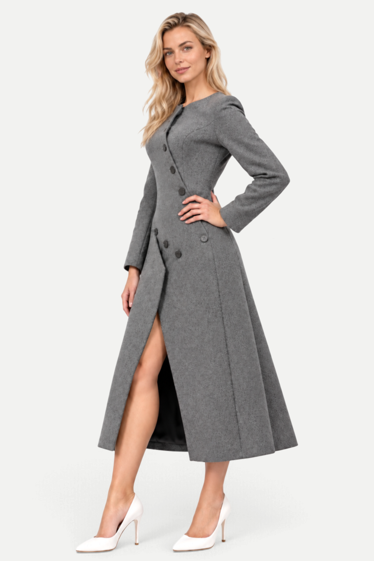 Maribel | Asymmetric Tweed Button Front Midi Coat Dress