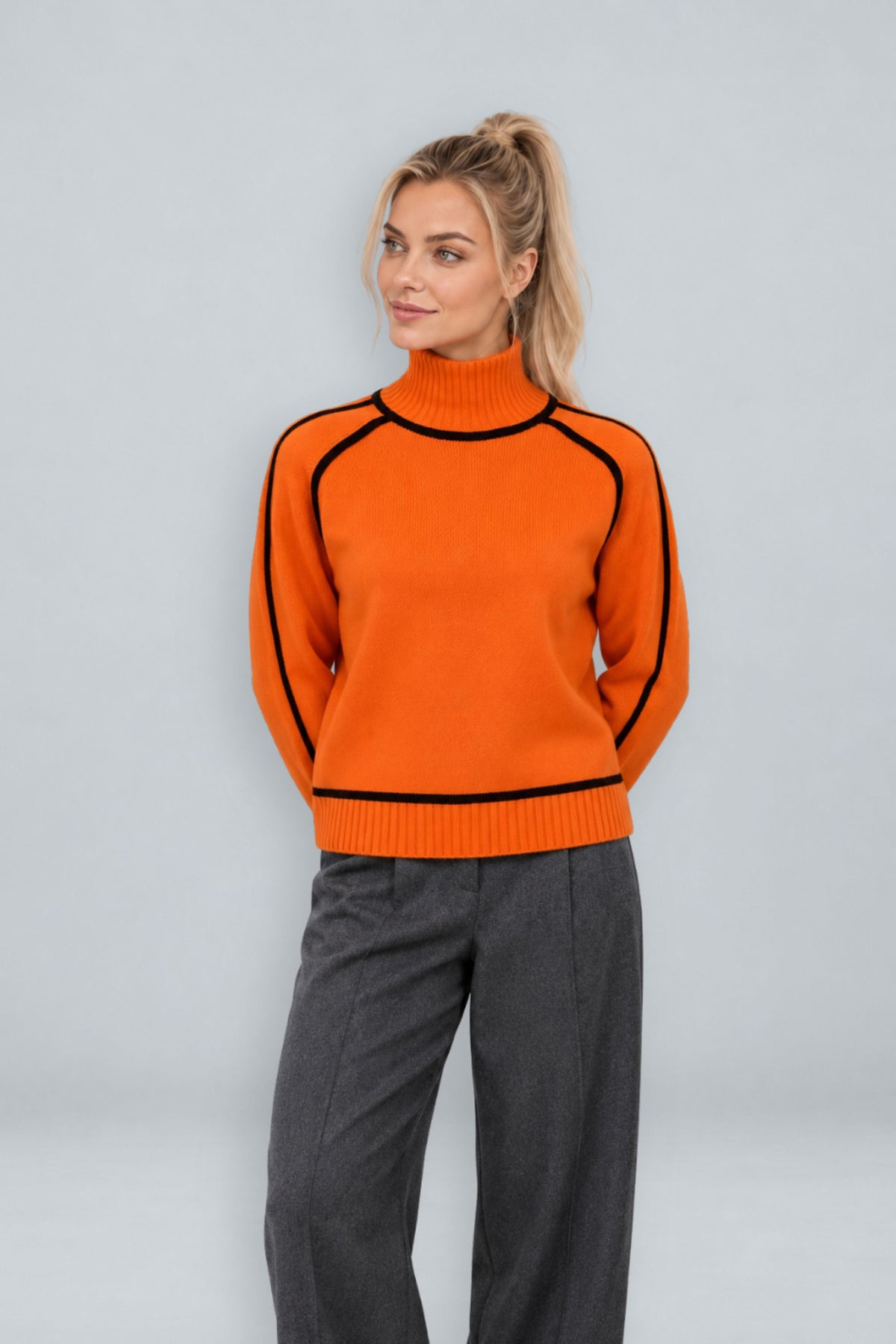 Anouk | Contrast Piped Mock Neck Sweater