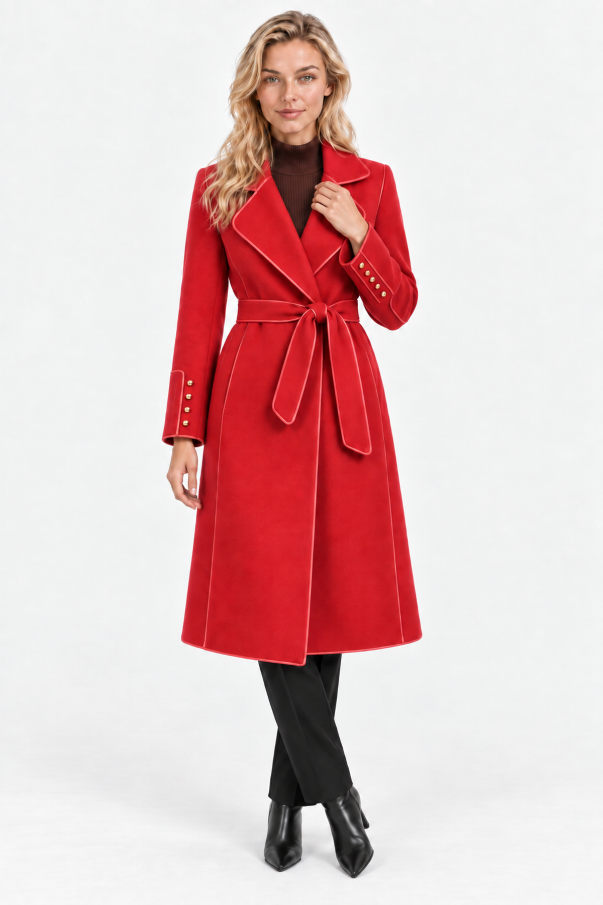 Marivelle | Belted Piped Long Coat