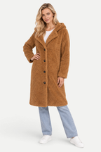 Elisavie | Textured Lapel Coat with Faux Fur Collar