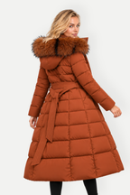 Xavira | Long Hooded Padded Coat with Faux Fur Collar